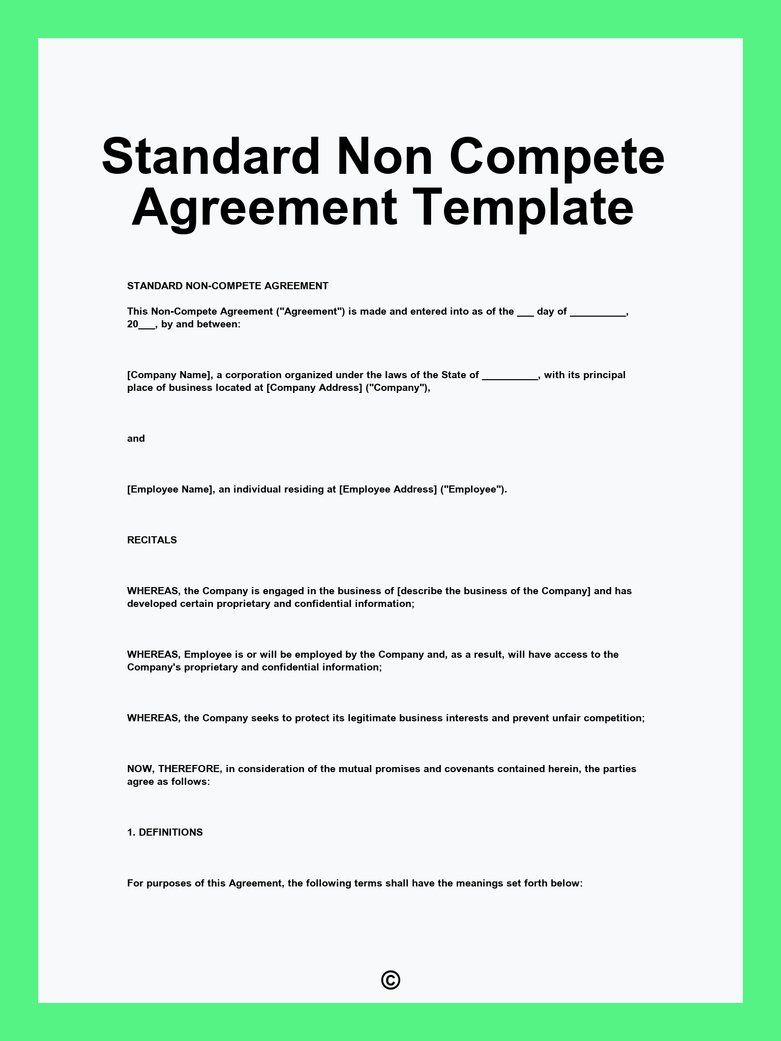 Standard Non Compete Agreement Template