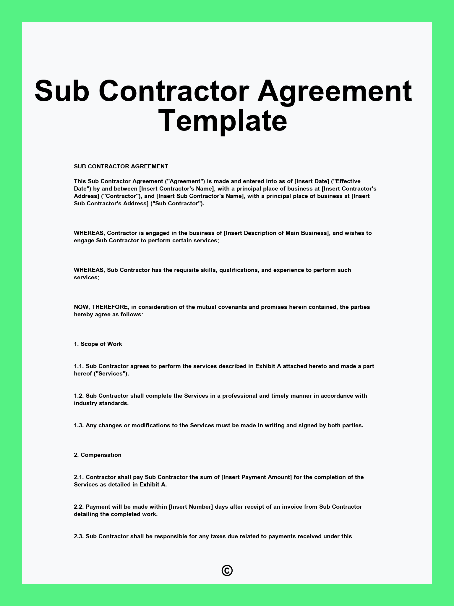 Sub Contractor Agreement Template
