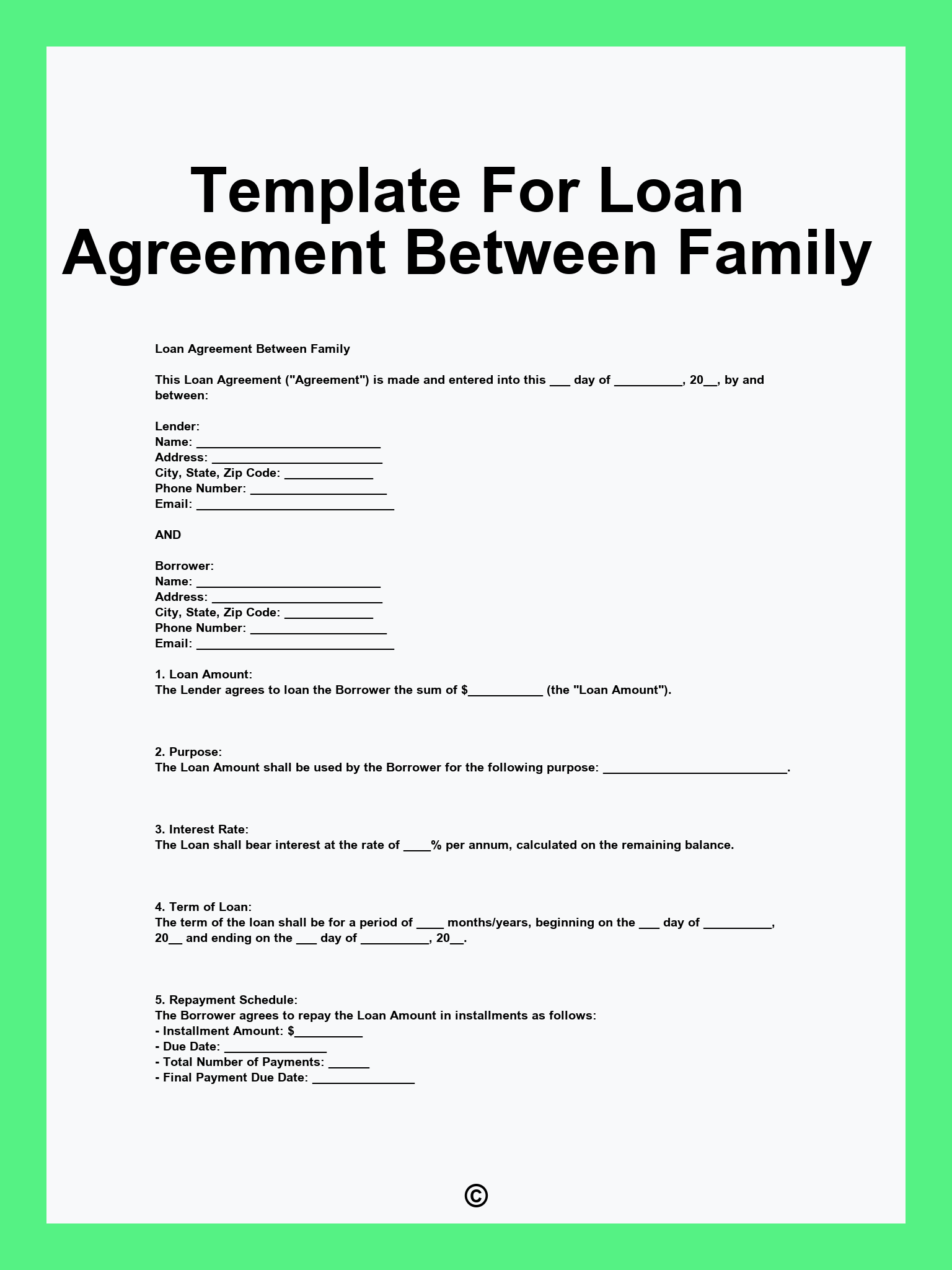 Template For Loan Agreement Between Family