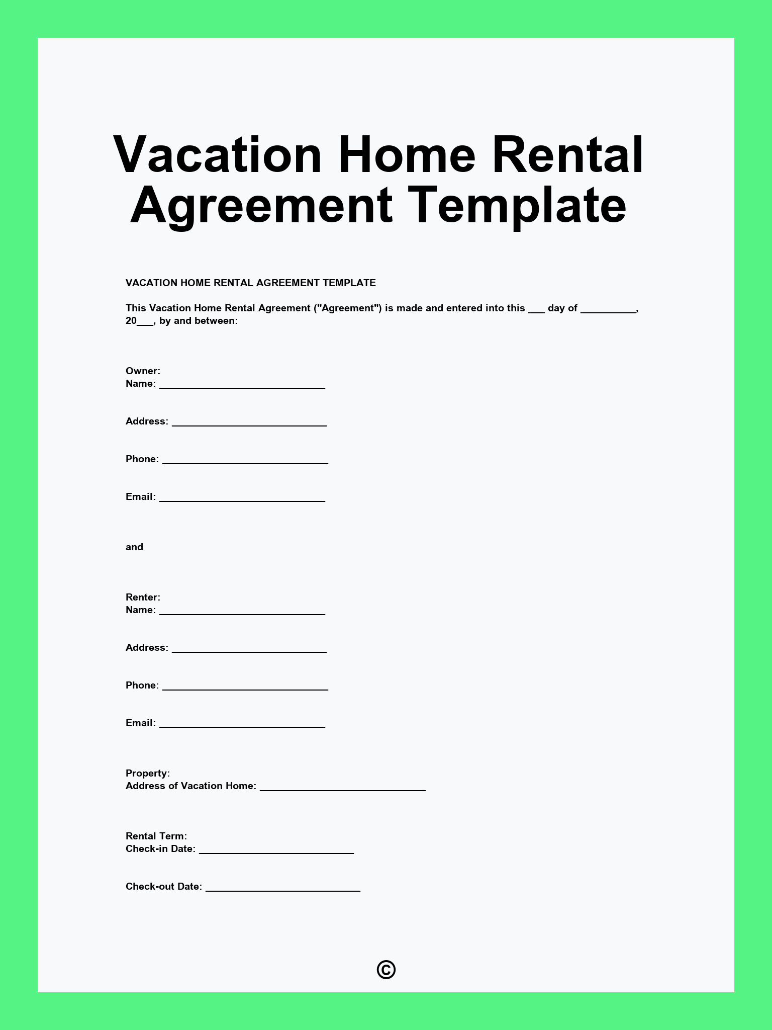 Vacation Home Rental Agreement Template