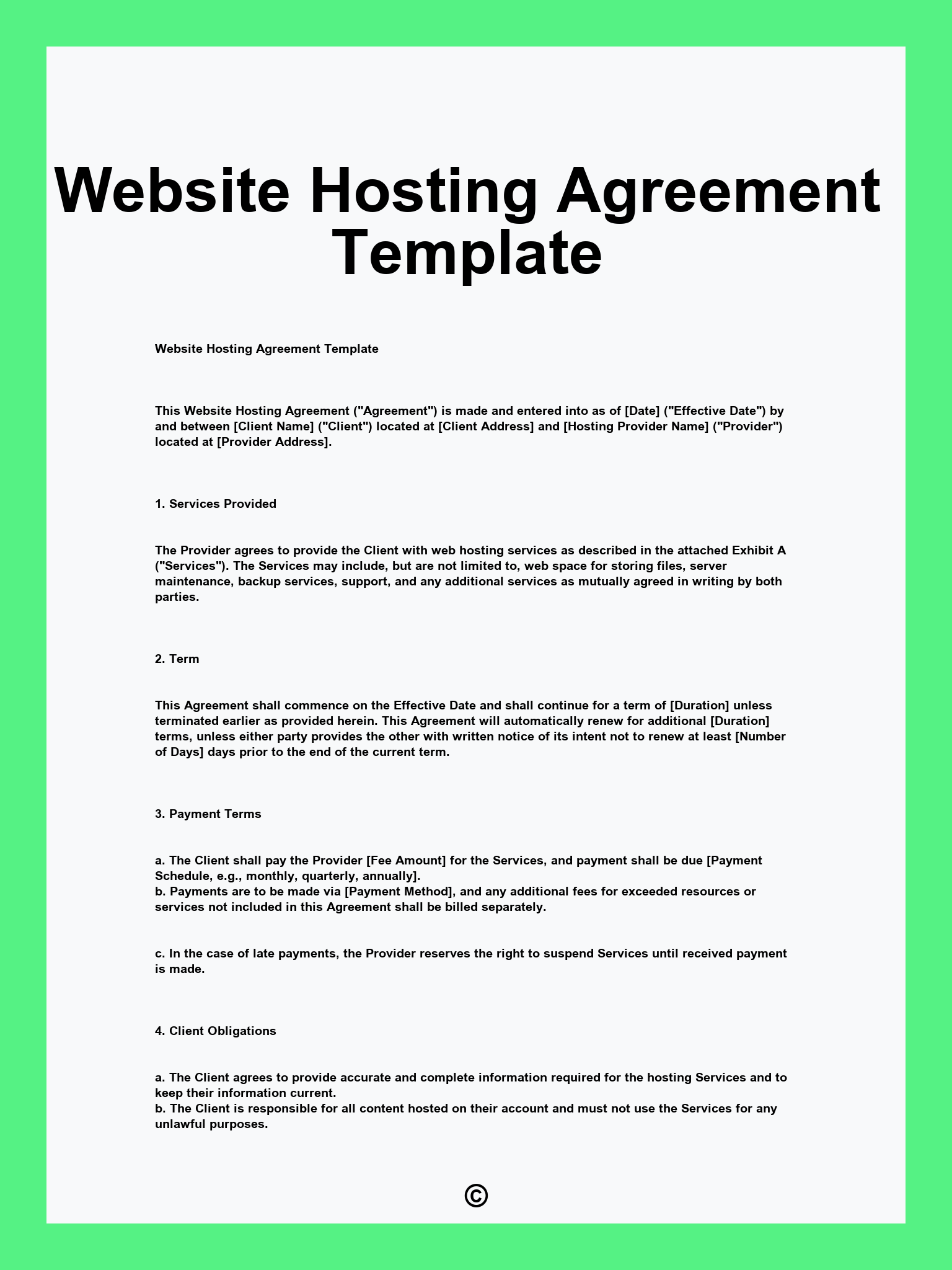 Website Hosting Agreement Template